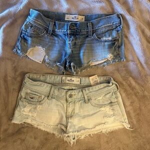 Hollister Women's Blue and Light Blue Denim low rise short Shorts Bundle